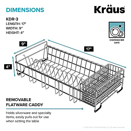 Workstation Kitchen Sink Dish Drying Rack Drainer and Utensil Holder (Dish Rack / Silver - 17 X 9 Inch)