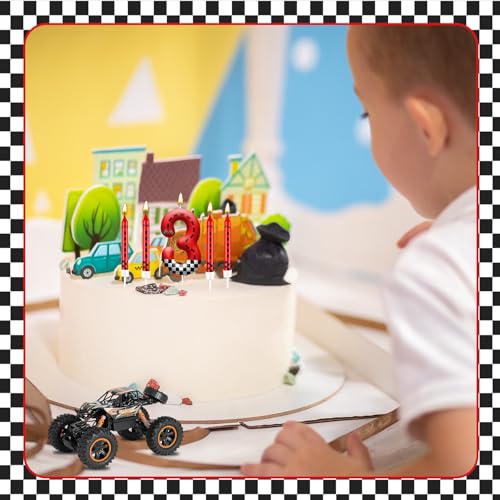 13PCS Racing Car Theme Birthday Candle Set with Checkered Flag Design (13 Count)