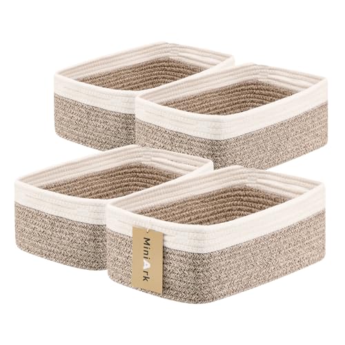Small Storage Baskets for Organizing (4pcs-L13xW8.5xH5.1" / Off White/Brown)