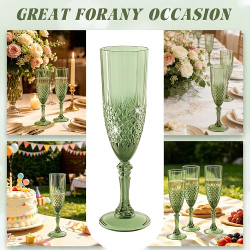 24 Pack Plastic Champagne Flutes (Sage Green)