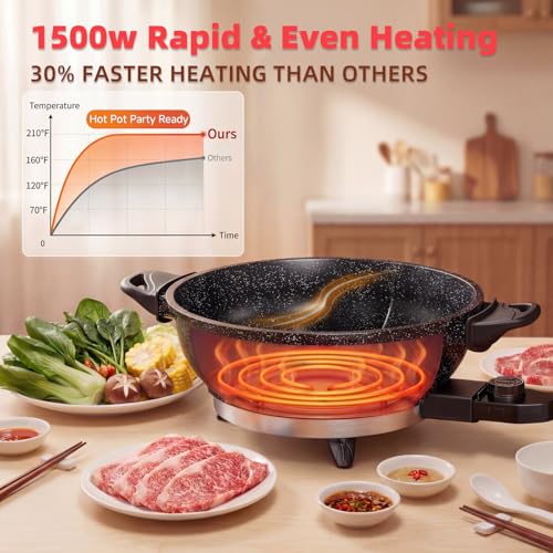 TWIN™ Dual Shabu Electric Hot Pot Fast&Even Heat (Midnight Black / 4.5 Quarts)