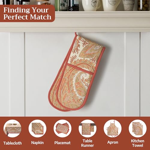 Double Oven Mitts 100% Cotton Double Oven Glove (023 - Kashmir Paisley / 7" x 35" (Double Oven Mitt))