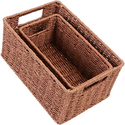 Woven Baskets for Storage (12 x 8 x 6 inches / Dark Brown)