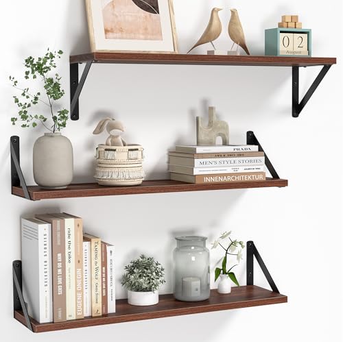 Floating Shelves for Wall (Walnut / 23.62"W x 5.9"D x 5.4"H,Set of 3)