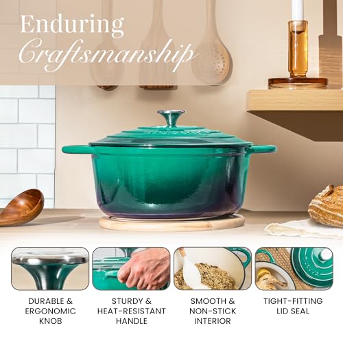 Enamelled Cast Iron Dutch Oven Pot with Lid (Dark Green / 6.4-Quart - Deep)