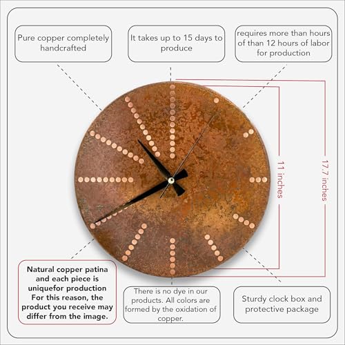 Handmade Pure Copper Wall Clock for Home Decoration (Time Dots / 17.7)