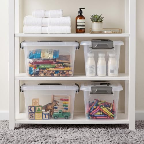 4 Packs 6 QT Storage Bins with Lids Clear Plastic Bins with Grey Handle Stackable Storage Containers for Organizing (6.0QT / 4 PACK)