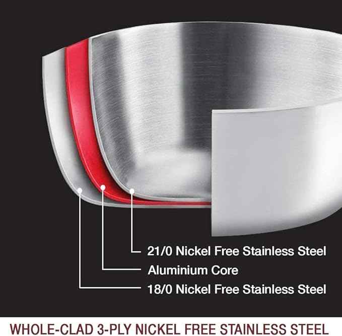 HOMICHEF 14-Piece Nickel Free Stainless Steel Cookware Set Whole-Clad 3-Ply - Mirror Polished Pots And Pans Set - Healthy Cookware Set With Steamer - Non-Toxic Induction Cookware Sets