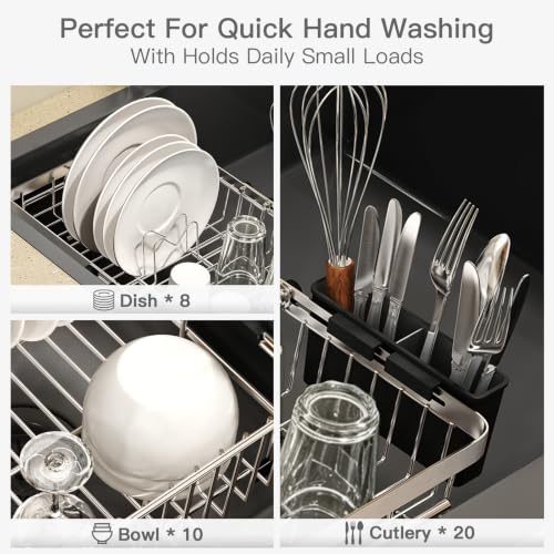 Expandable Dish Drying Rack Over Sink with Extra Drying Mat (Silver / For 13"-30" W Sink with Mat)