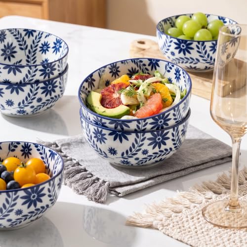 Cereal Bowls Set of 6 (Blue Floral Mandala)