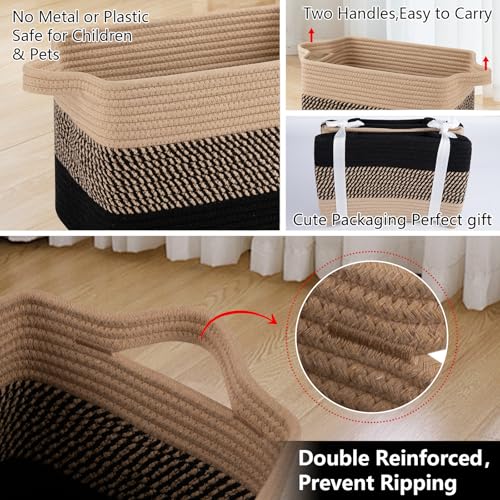 30L Storage Basket Large Blanket Basket Living Room Black & Brown (Black & Brown / 3 pcs-16”x12”x10”)