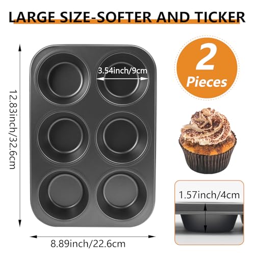 2PCS Jumbo Muffin Pan 6 Cup Cupcake Tin Nonstick Carbon Steel (Gray / Jumbo 6 cup)