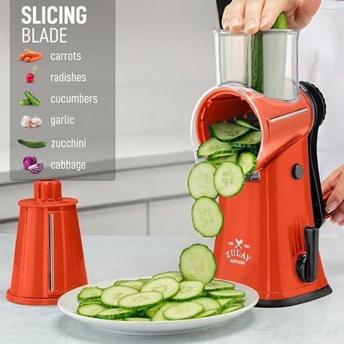 Rotary Cheese Grater Manual Hand Crank 5 Blade Shredder (5 Blades / Orange & Black)