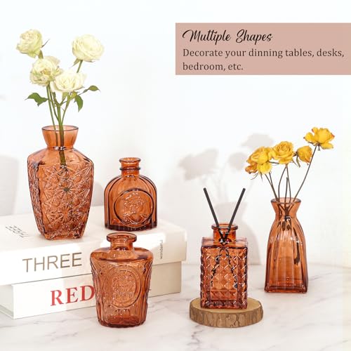 Set of 36 Glass Bud Vases Small Flower Vases for Centerpieces (Dark Amber)