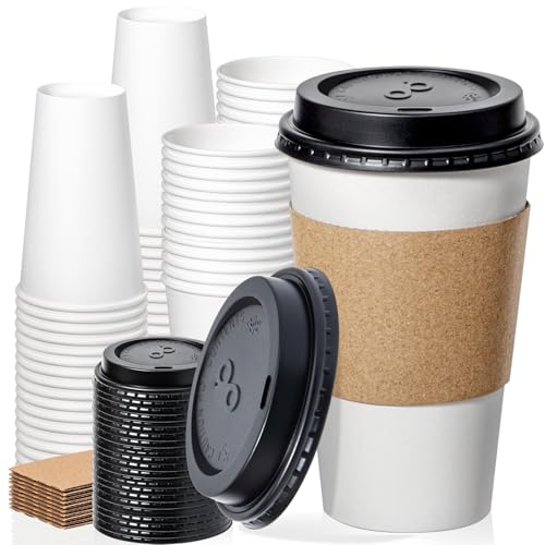 50 Pack 16 oz Disposable Coffee Cups with Lids (16 oz)