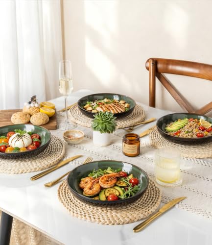 9.0" Ceramic Pasta Bowls Set of 6 (Set of 6 / Green)