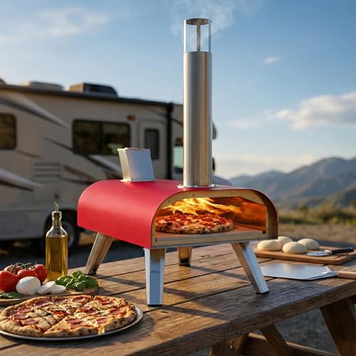 12" Multi Fuel Outdoor Pizza Oven Reach up to 1110℉ (Red)