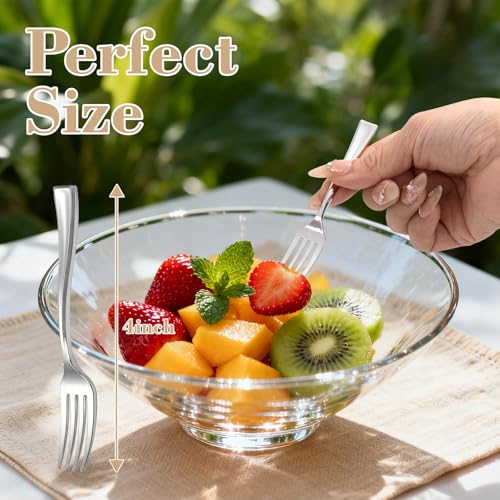 300 Pieces Silver Mini Forks 4 Inches Silver Appetizer forks Forks Plastic Tasting Forks Perfect for Weddings Small Appetizers and Desserts (Silver / Mini Forks)