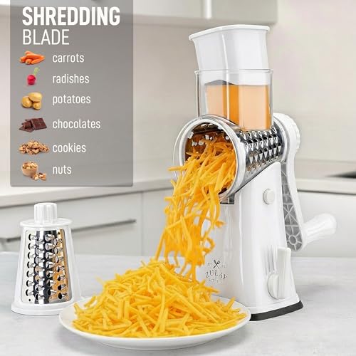 Rotary Cheese Grater Manual Hand Crank 5 Blade Shredder