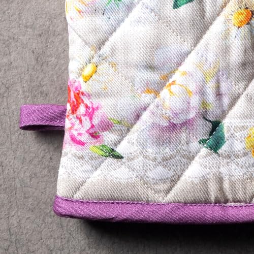 100% Cotton Oven Mitt & Pot Holder Set (071 - Pivoine / 7.5" x 13" & 8" x 8" (Oven Mitt & Pot Holder))