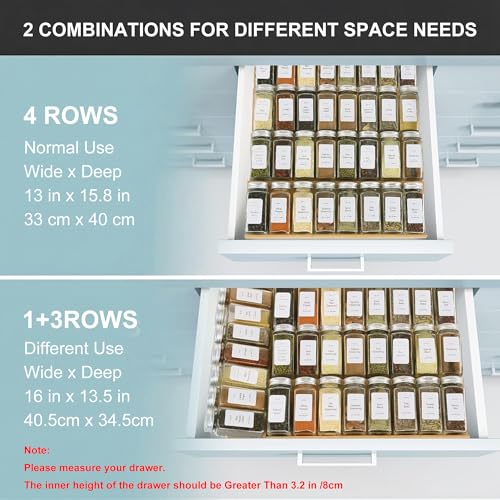 Spice Drawer Organizer with 28 Spice Jars and 216 Labels