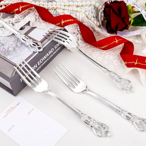 30PCS Silver Plastic Forks 8.1inch Vintage Baroque Forks for Dinners (30-Silver / Forks)