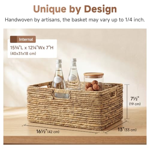 Extra Large Wicker Baskets for Storage (Natural (Water Hyacinth Roll) / 16½"L x 13"W x 7½"H)