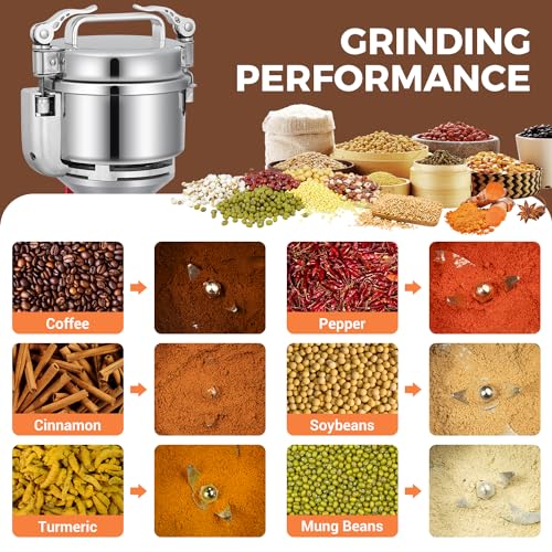 Grain Mill 300g Commercial Spice Grinder Electric 1200W Stainless Steel Pulverizer Dry Grinders for Grinding Wheat (300G)