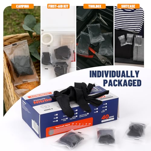 Individually Wrapped Black Disposable Nitrile Gloves (Black of 800 / Small)