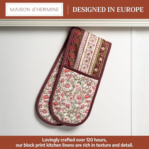 Double Oven Mitts 100% Cotton Double Oven Glove (051 - Reveillon Au Jardin / 7" x 35" (Double Oven Mitt))