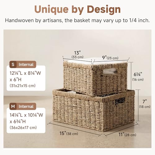 Wicker Storage Baskets (Natural (Seagrass) / 15"L x 11"W x 7"H + 13"L x 9"W x 6¼"H)