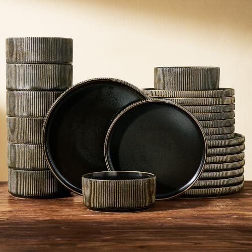 Stoneware Dinnerware Sets (Black/Gold)