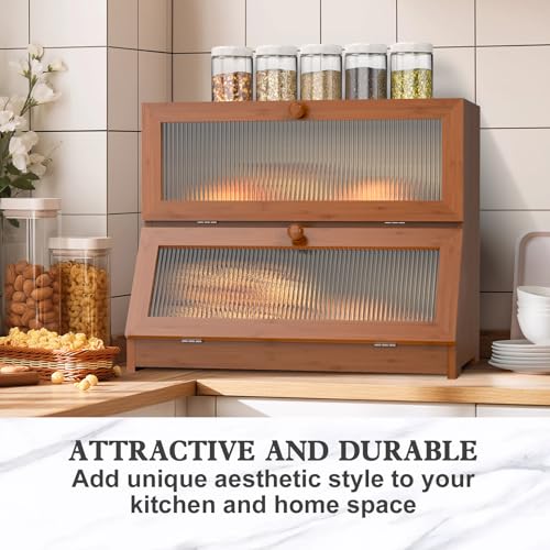 Bread Box for Kitchen Countertop (Brown-2 / 2‑tier)