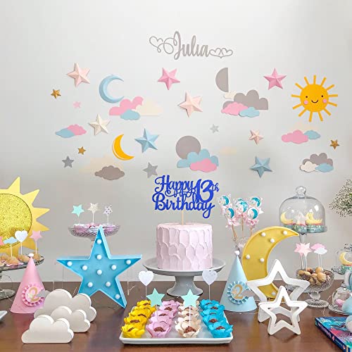 1 PCS Happy 13th Birthday Cake Topper Glitter Cheers to 13 Years Birthday Cake Pick Official Teenager 13 Fabulous Cake Decoration for Happy 13th Birthday Theme Party Decorations Supplies Blue (Blue / 13th)