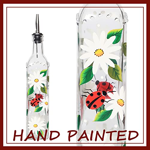 17oz Hand Painted Glass Olive Oil Bottle (Daisy)