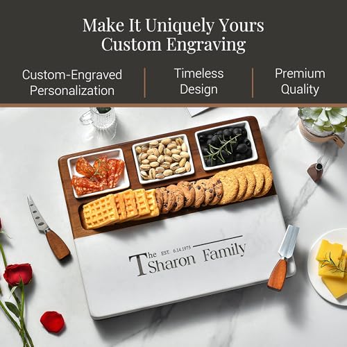 Wood Marble Cheese Board Set (Large 16" Marble with Engraving)
