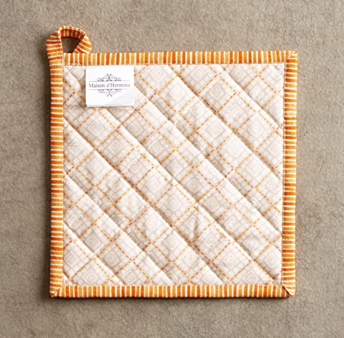 Pot Holders 100% Cotton Potholders (069 - Pumpkin Garden - Cloudy Cream / 8" x 8" (Pot Holder Pack of 1))