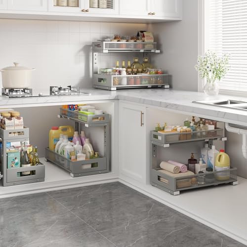 1 Pack 17IN Depth Under Sink Storage Organizer (Gun Gray / 1 Pack-17"Dx11.4"-16.14"H)