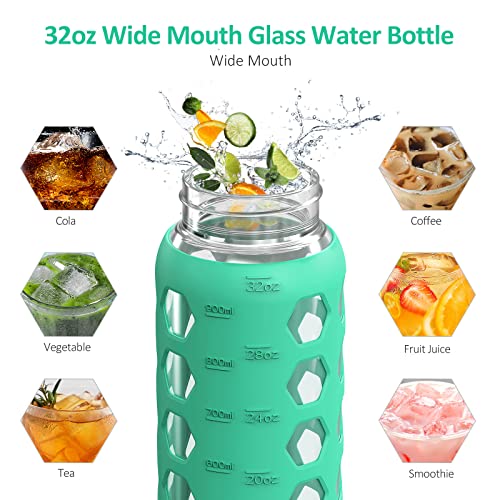 Glass Water Bottle (Green / 32 Ounces)
