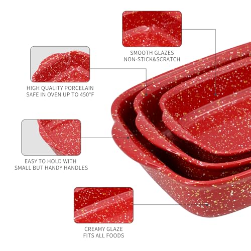 3 Pack Ceramic Lasagna Pan (Red)