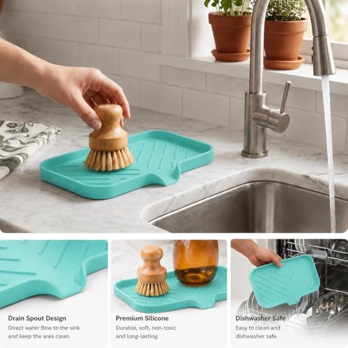 Silicone Soap Dish with Drain Spout (Mint / M(9.6"×5.3"))