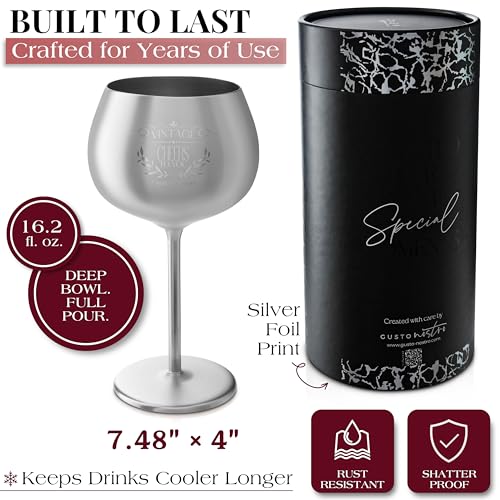Cheers to You Birthday Wine Glass with Engraved Vintage Quote (All Ages Birthday / Silver)