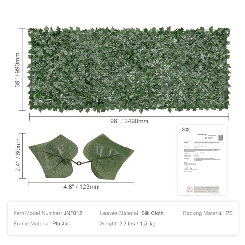 Artificial Ivy Privacy Fence Screen (Ivy with Green Mesh Backing / 39 x 98 inch)