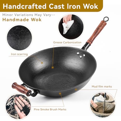 14.1" Cast Iron Wok with Glass Lid (14.1 Inch)