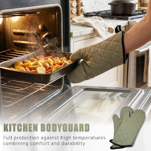 15" 425°F Terry Oven Mitts Quilted Heat Resistant Kitchen (Green / 15 inch)