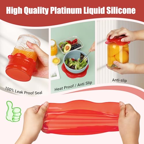 Silicone Stretch Lids for Food Storage in Fridge (6 Pcs Red)