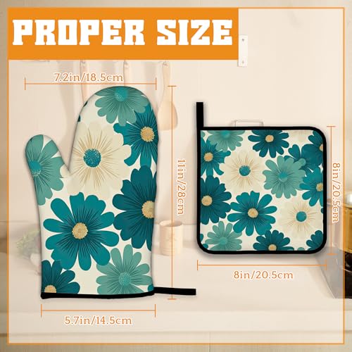 Abstract Daisy Flower Oven Mitts and Pot Holders (4 Count)
