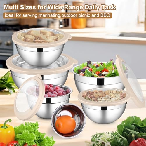 6 PCS Stainless Steel Mixing Bowls with Visible Lids for Cooking (12 Count)