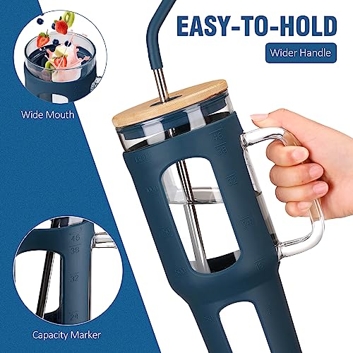 Glass Tumbler with Lid and Straw (Blue / 46 Ounces)