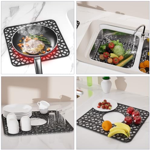 TOOVEM 2PCS Kitchen Sink Mats (11.5 x 12.25 inches Black)